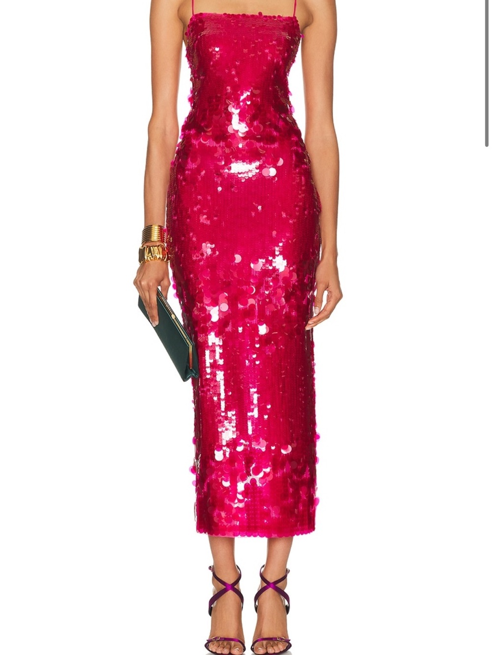 Retrofete Hot Pink Sequin Midi Dress